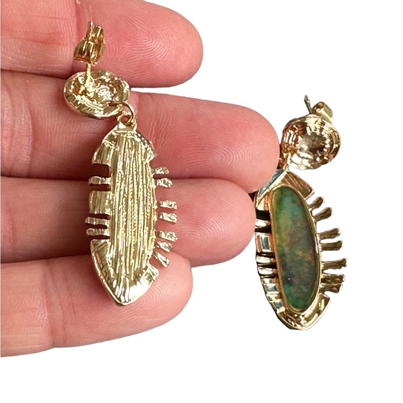 Gold and Green Abstract Drop Earrings - Picture 5 of 5